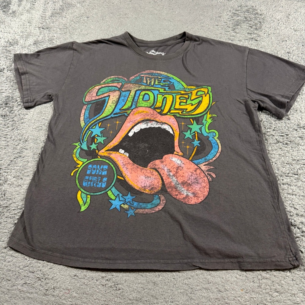 The Rolling Stones Unisex Some Girls Graphic T Shirt Large Gray Distressed Print
